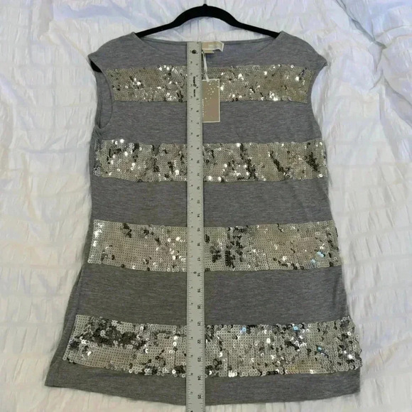 Michael Kors Striped Sequin Sleeveless Boatneck Top Gray Size Small - Picture 5 of 7